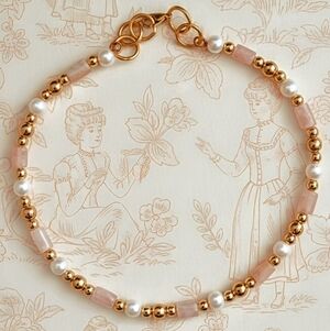 Genuine Light  Morganite & Natural Pearls W/ Gold Spacers In Choker/Necklace